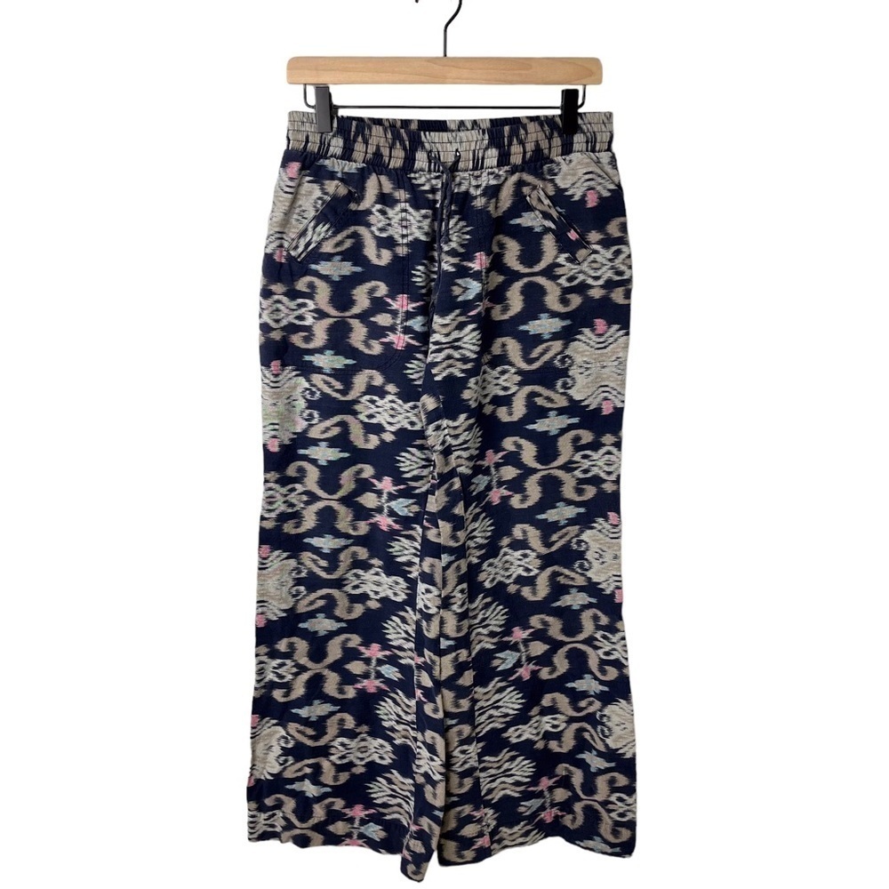 Indah Boho Wide Leg Pants Print Navy Blue Size Large Beach Resort Wear